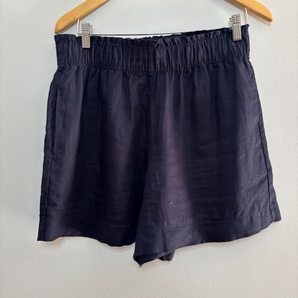 Quince 100% European Linen High Waisted Shorts Deep Navy Women Medium Minimalist